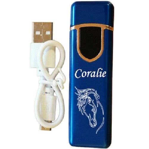 Briquet USB bleu personnalise prenom dessin  se recharge sur